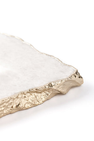 White Quartz Cheese Platter Board With Gold Trim