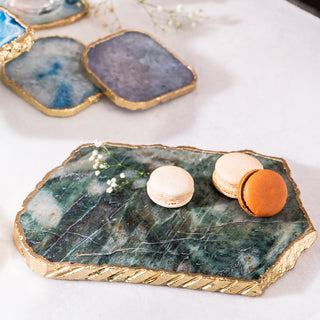 Green Aventurine Cheese Platter Board With Gold Trim