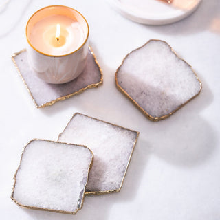 White Quartz Coasters With Gold Edges