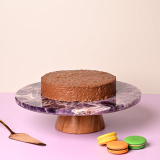 Amethyst Cake Stand With Wooden Base-12 Inches