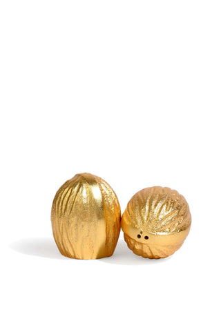 Brass Walnut Salt And Pepper Shaker Set