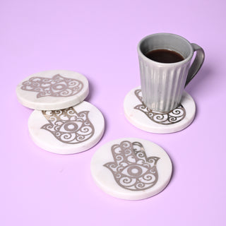 Hamsa Round Marble Coasters