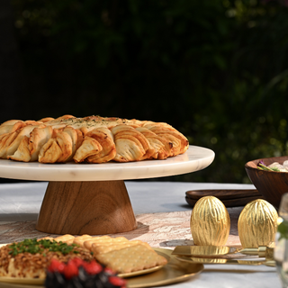 Marble Cake Stand With Wooden Base - 12 Inches