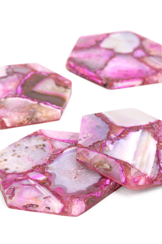 Pink Hexagonal Agate Coaster Set