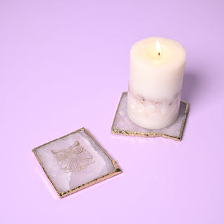 Rose Quartz Square Coaster With Gold Trim (Set Of 2)