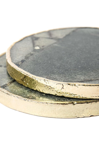 Moss Agate Round Coasters With Gold Trim Edges